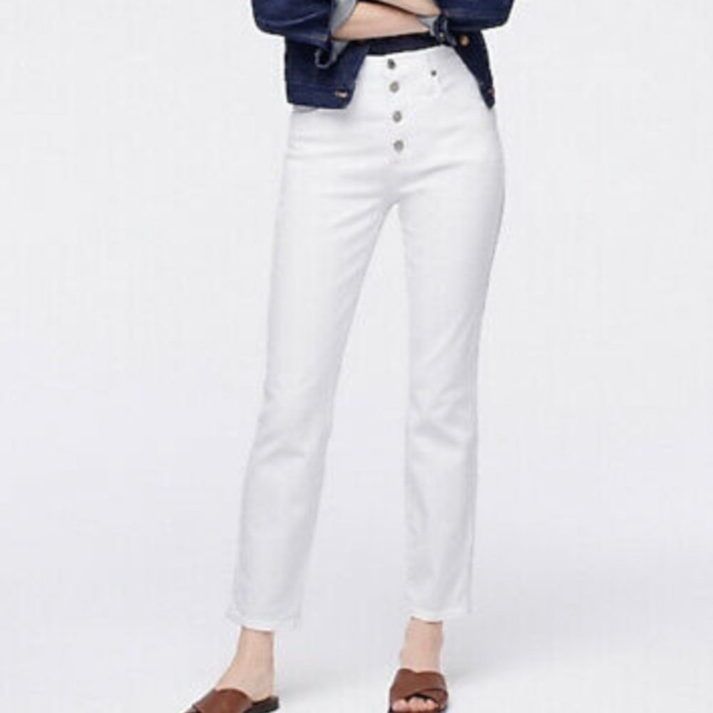 Button Fly Vintage Crop Ecru Jeans by J. Crew